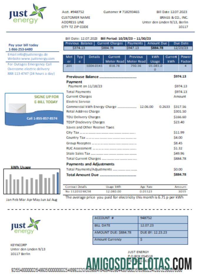 Just Energy Utility Business Bill, SCR exemplo